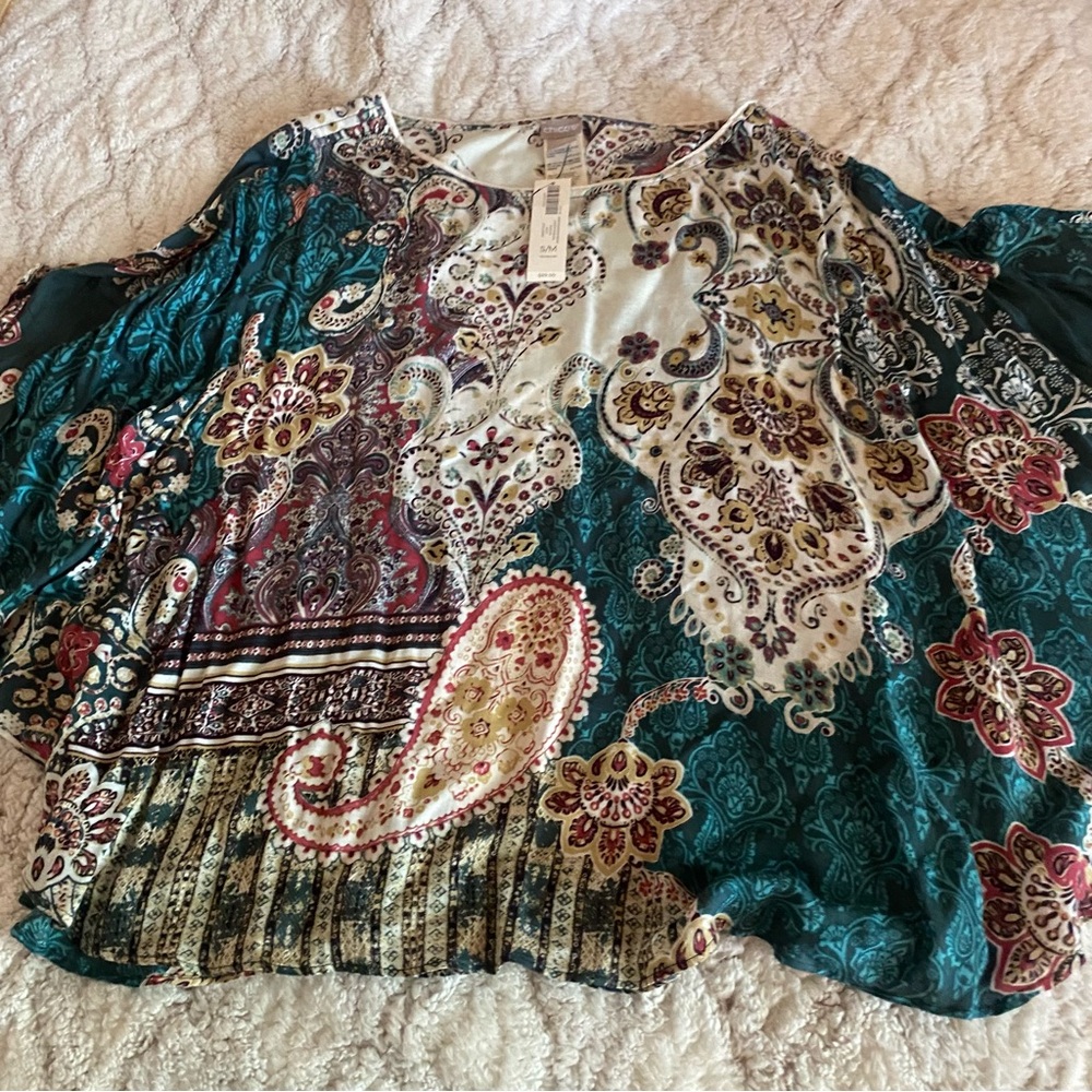 Chicos Moroccan Dreams Poncho Top Womens Small/ Medium Green‎ Multi Shirt NEW